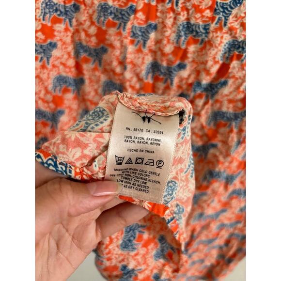 Anthropologie Top Women's 4 Vanessa Virginia Honore Tiger Popover Blouse - Picture 9 of 10